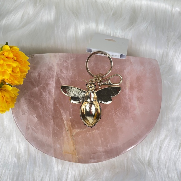 Crystal Encrusted Gold Tone Bee Purse Charm or Key Chain New With Tag by Icing - Picture 3 of 4